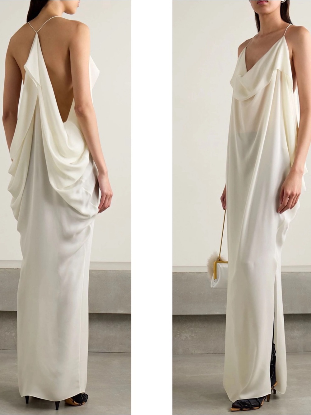 KHAITE Dandora Draped Silk Georgette White Maxi Dress Size 2